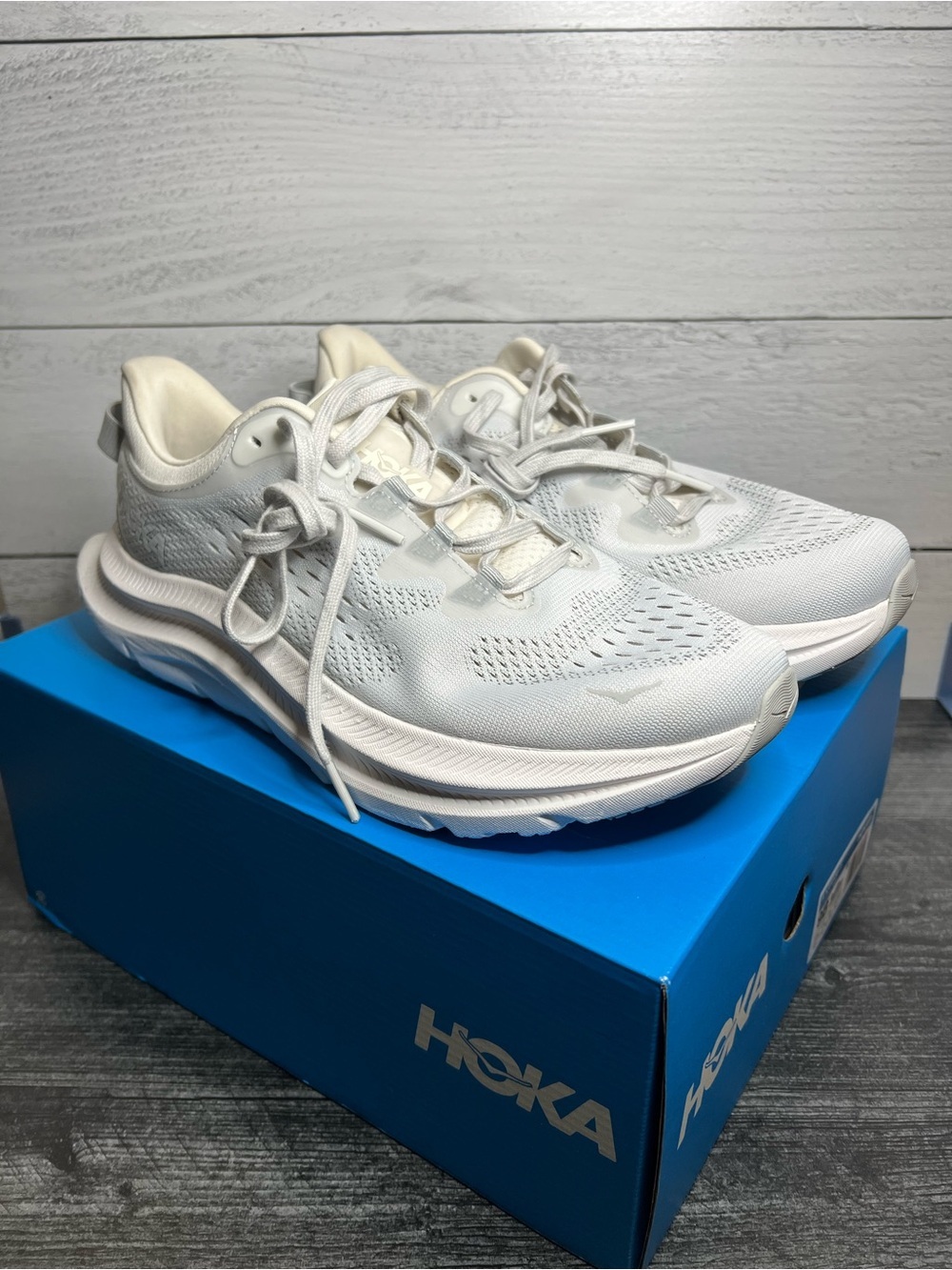 Hoka Women's Kawana 2 Sneakers in White and Light Grey - Picture 4 of 6